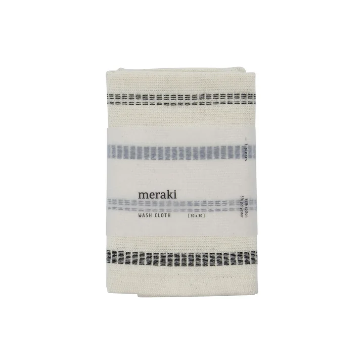 Meraki - True Gant de toilette, 30 x 30 cm, blanc cassé / noir (lot de 3)