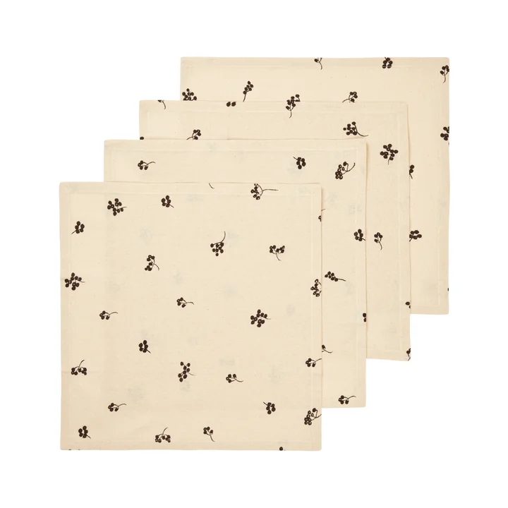 Ferm Living - Baies Serviette de table, nature / dark chocolate (lot de 4)