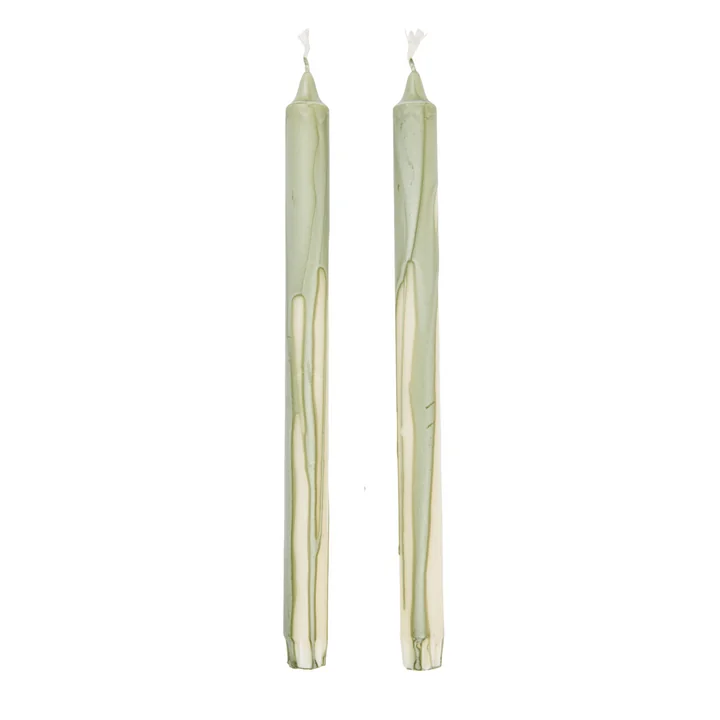 Ferm Living - Dryp Bougies à tige, vert thé / blanc (set de 2)