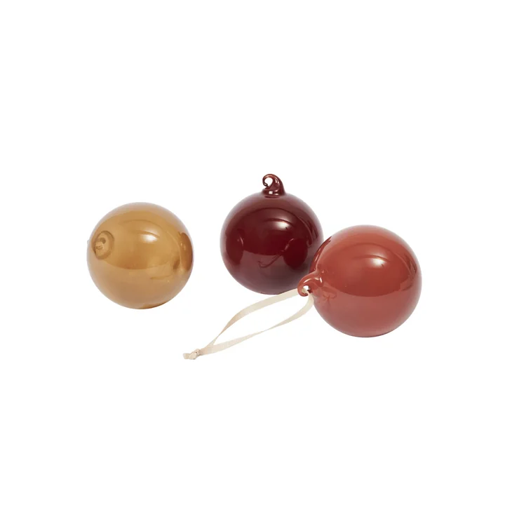 Ferm Living - Glass Baubles Boule de Noël, M, rose-rouge opaque (jeu de 3)