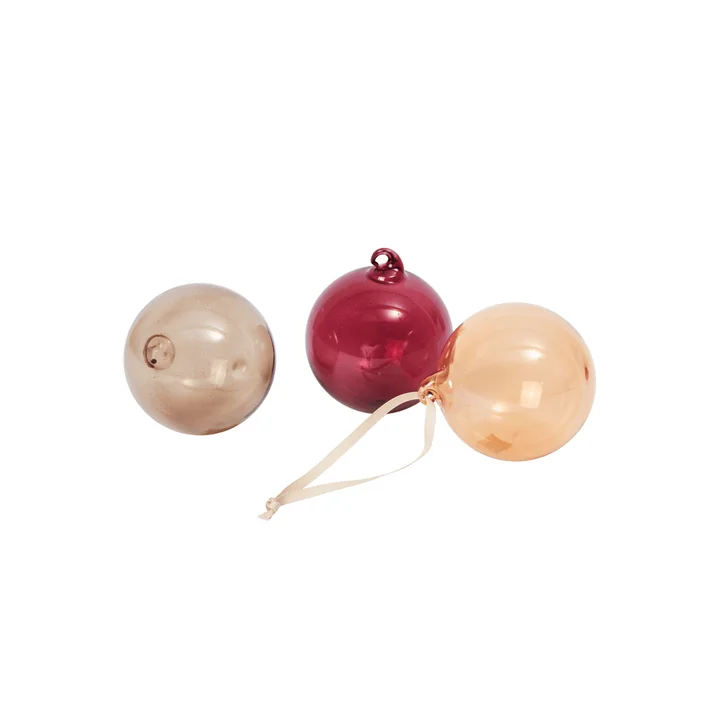 Ferm Living - Glass Baubles Boule de Noël, M, rouge rosé translucide (lot de 3)
