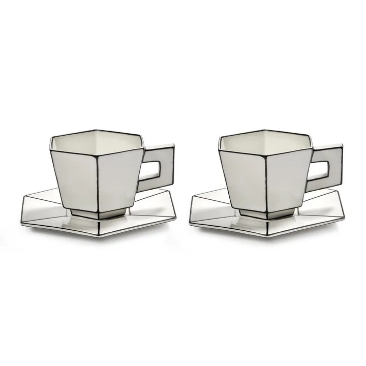 Serax - Carte Blanche Tasse à cappuccino avec soucoupe, blanc / noir (lot de 2)