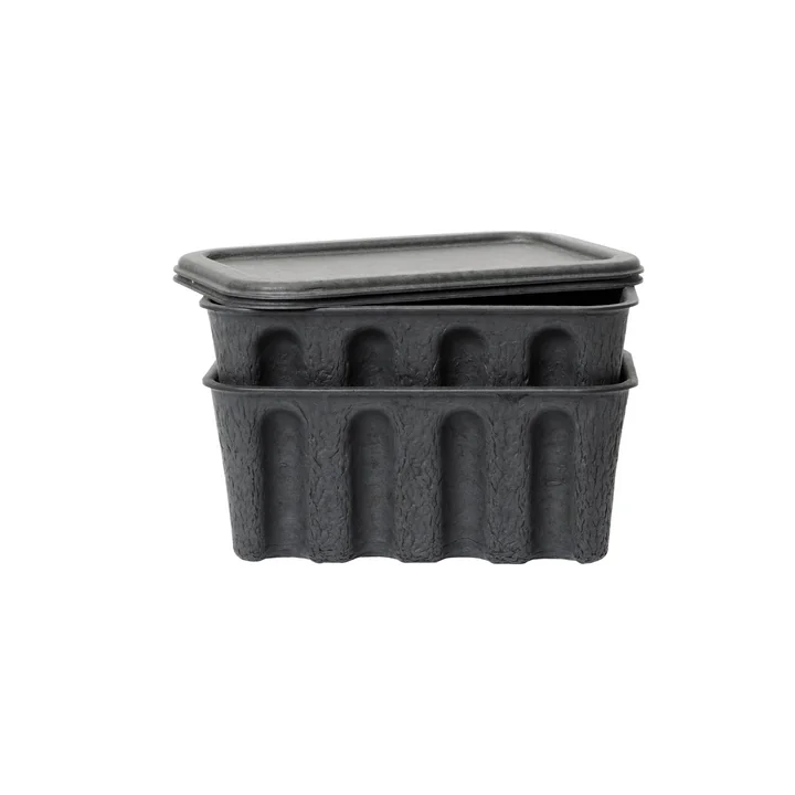 Ferm Living - Paper Pulp Boîte de rangement, petite, charcoal (lot de 2)