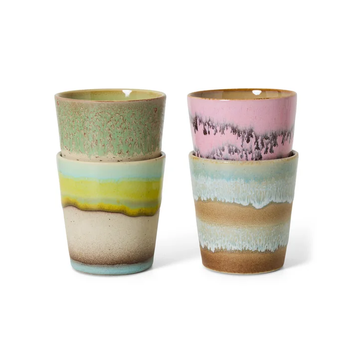 HKliving - 70's Tasse à café, 230 ml, pop art (set de 4)