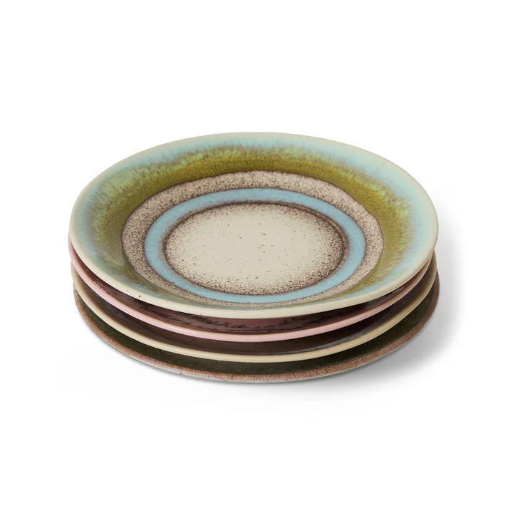 HKliving - 70's Assiette à snacks et à sauces, Ø 11,5 cm, doodle (set de 4)