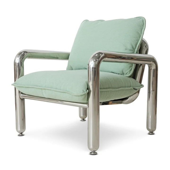 HKliving - Chrom - Fauteuil lounge, canvas menthe