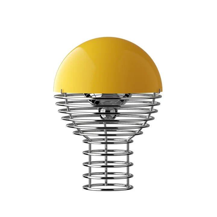 Verpan - Wire LED Lampe de table avec batterie, Ø 18 cm, chrome / jaune