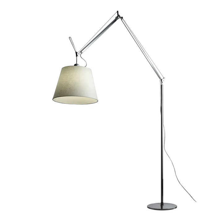 Tolomeo Mega Lampadaire avec variateur, abat-jour en parchemin Ø 36 cm, argent de Artemide