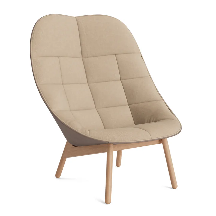 HAY - Uchiwa Fauteuil Quilted, chêne / assise beige (Naveli 213) / dossier nougat (Sense)