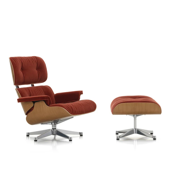 Vitra - Lounge Chair & Ottoman, poli, cerisier naturel, Calma, 07 brandy