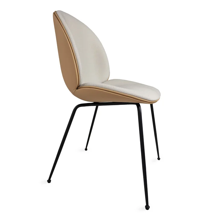 Gubi - Beetle Dining Chair Rembourrage intégral (Conic Base), noir / Vidar (146) / Cuir Valencia (Exclusive Edtion)