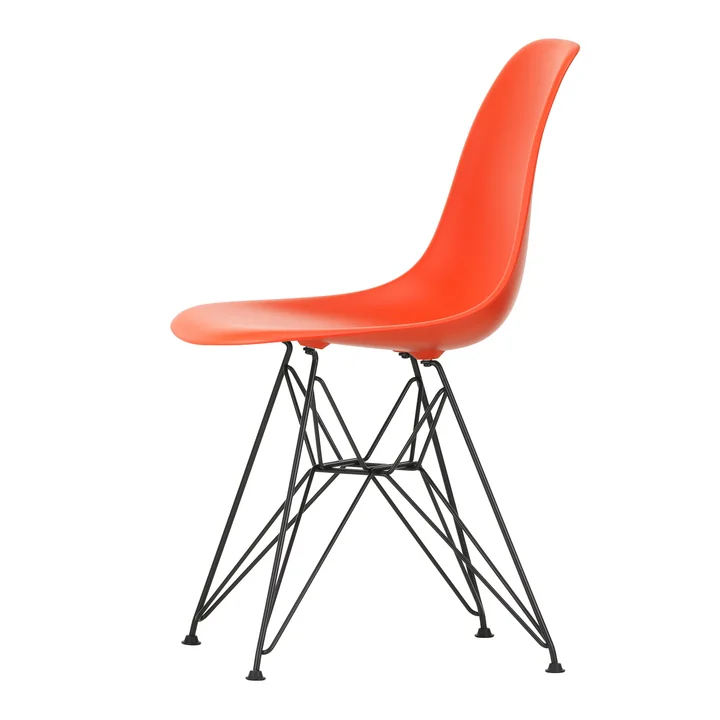 Vitra - Eames Plastic Side Chair DSR RE, basic dark / poppy red (patins en feutre basic dark)