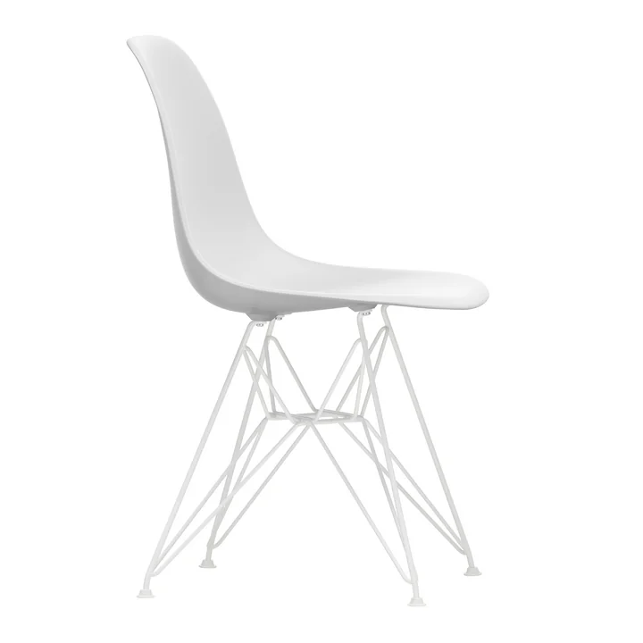 Vitra - Chaise d'appoint en plastique Eames DSR RE, blanche / blanc coton (patins en feutre blancs)