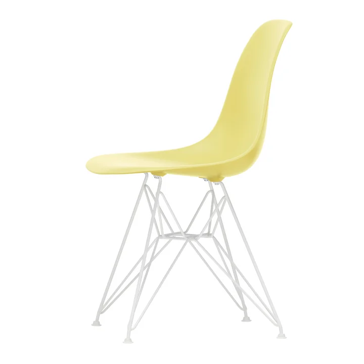 Vitra - Chaise d'appoint en plastique Eames DSR RE, blanche / citron (patins en feutre blancs)