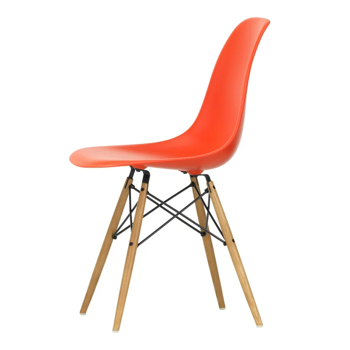 Vitra - Eames Plastic Side Chair DSW RE, frêne couleur miel / poppy red