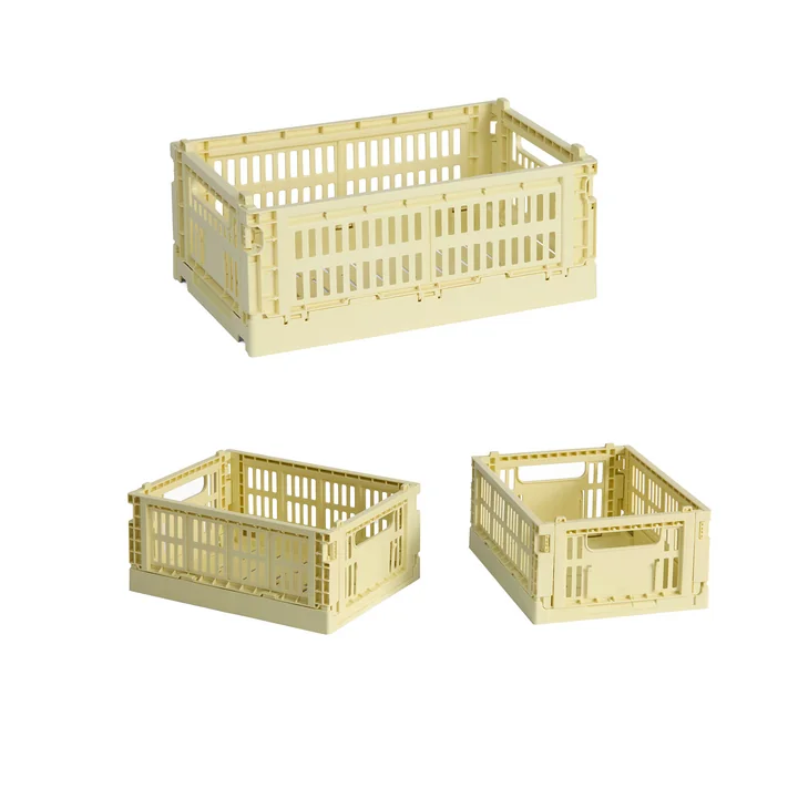HAY - Colour Crate Panier S + Mini, jaune clair, recyclé (set de 3)