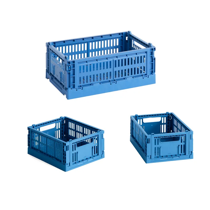 HAY - Colour Crate Panier S + Mini, bleu électrique, recyclé (set de 3)