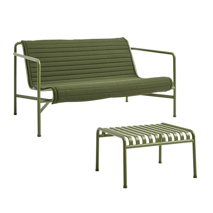 HAY - Palissade Lounge Canapé avec coussin matelassé + ottoman, olive