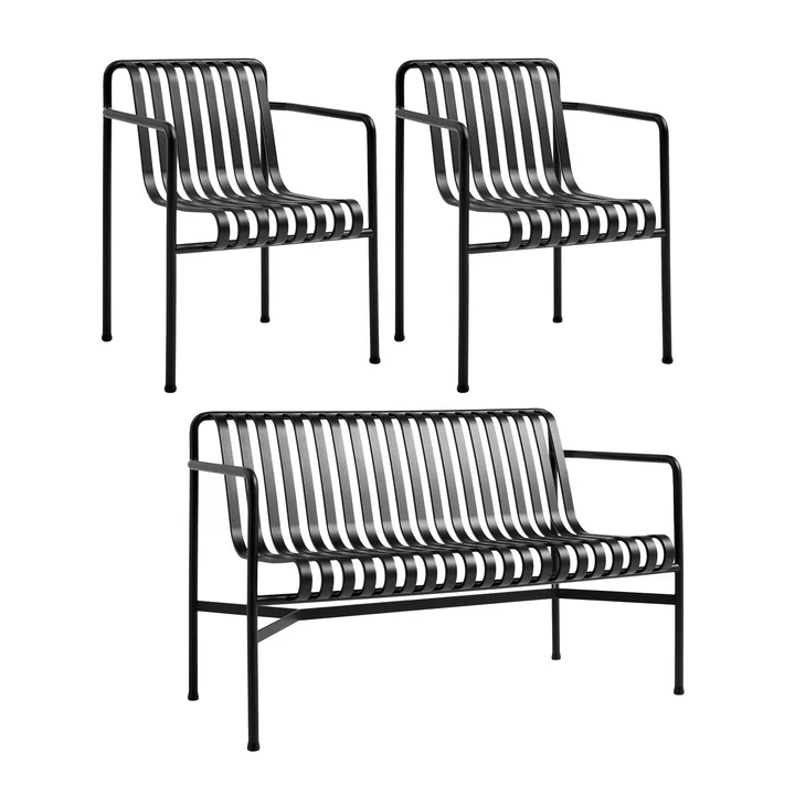 HAY - Palissade Dining Bench + 2x Dining Armchair, anthracite