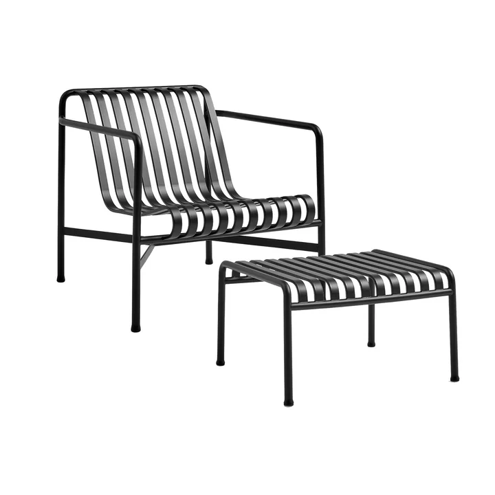 HAY - Palissade Lounge Chair Low + Ottoman, anthracite