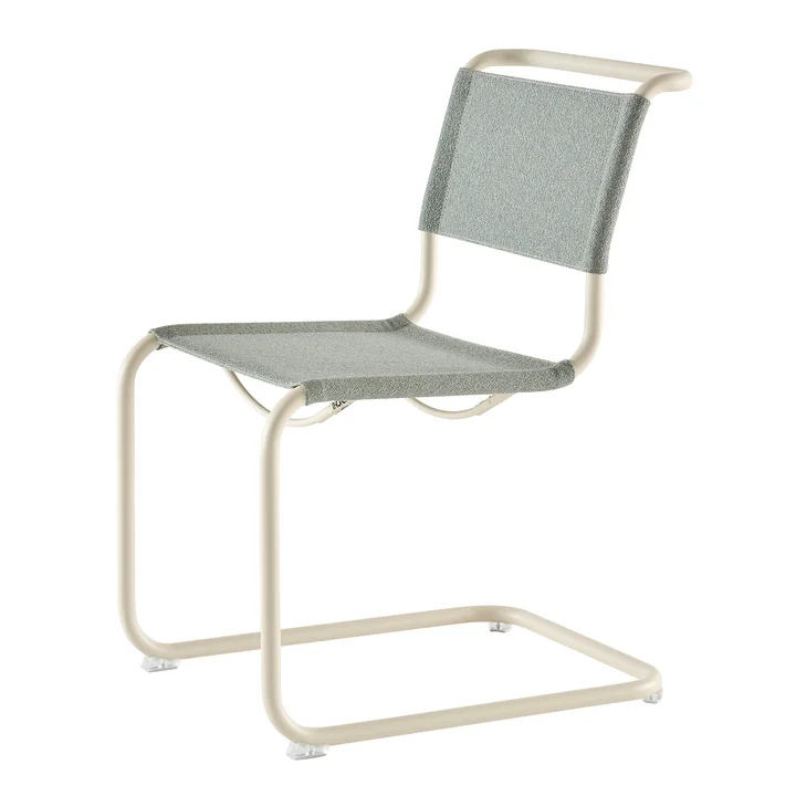 Thonet - S 33 V chaise, blanc perle / ray ( tissu Rohi Cento)