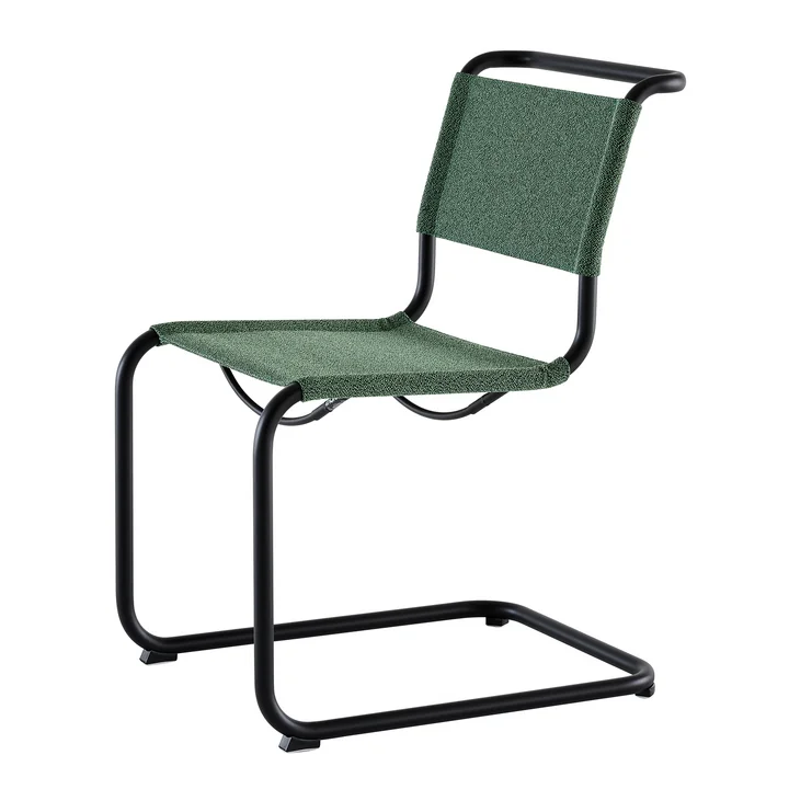 Thonet - S 33 V chaise, noir profond / malachite (tissu Rohi Cento)