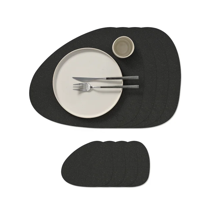 Lind DNA - Set cadeau Curve L, Core chiné anthracite (4 sets de table + 4 dessous de verre)