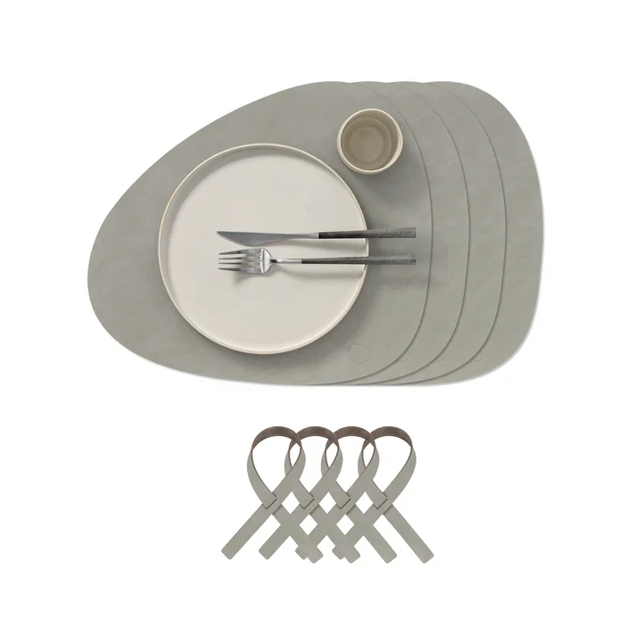 Lind DNA - Set cadeau Curve L, Nupo gris clair (4 sets de table + 4 ronds de serviette)