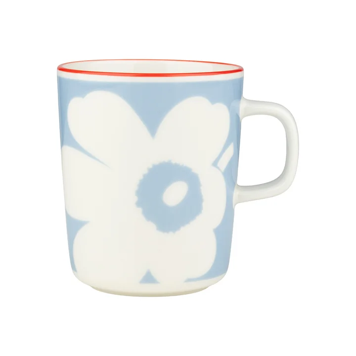 Marimekko - Oiva Juhla Unikko Gobelet avec anse, 250 ml, white / lt.blue / orange red