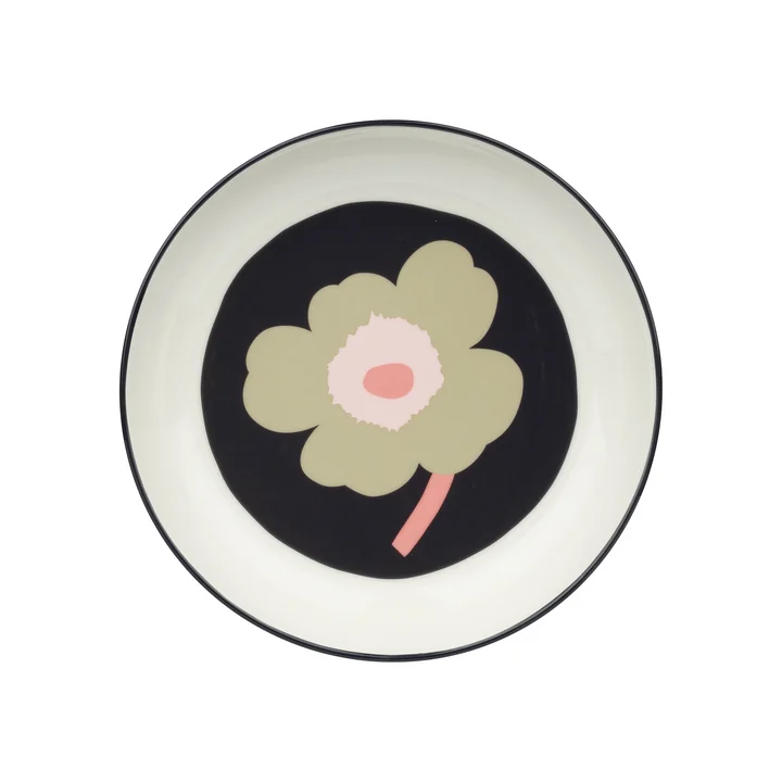 Marimekko - Oiva Unikko Assiette creuse, Ø 20,5 cm, blanc cassé / charbon / sable / rose