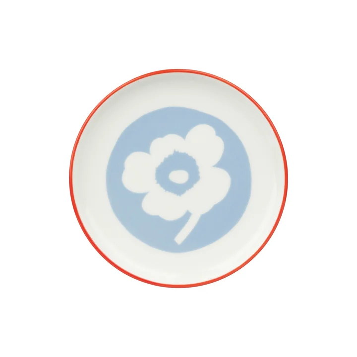 Marimekko - Unikko Assiette, Ø 13,5 cm, blanc / bleu clair / orange