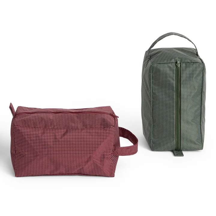 HAY - Grid Wash Bag M, bourgogne et vert foncé