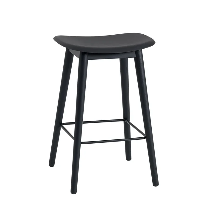 Muuto - Fiber Tabouret de bar Wood Base H 65 cm, noir