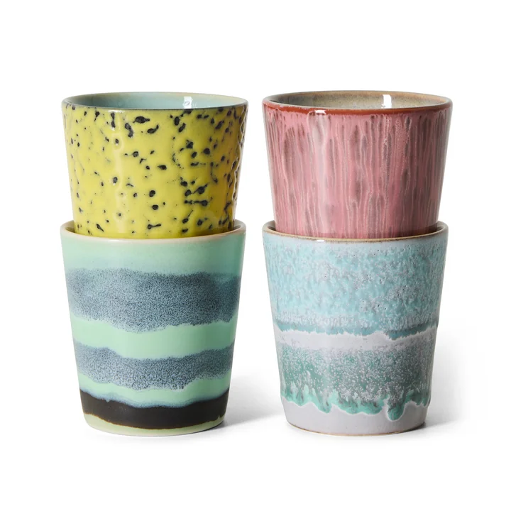 HKliving - 70's Tasse à café, 230 ml, artistic (set de 4)