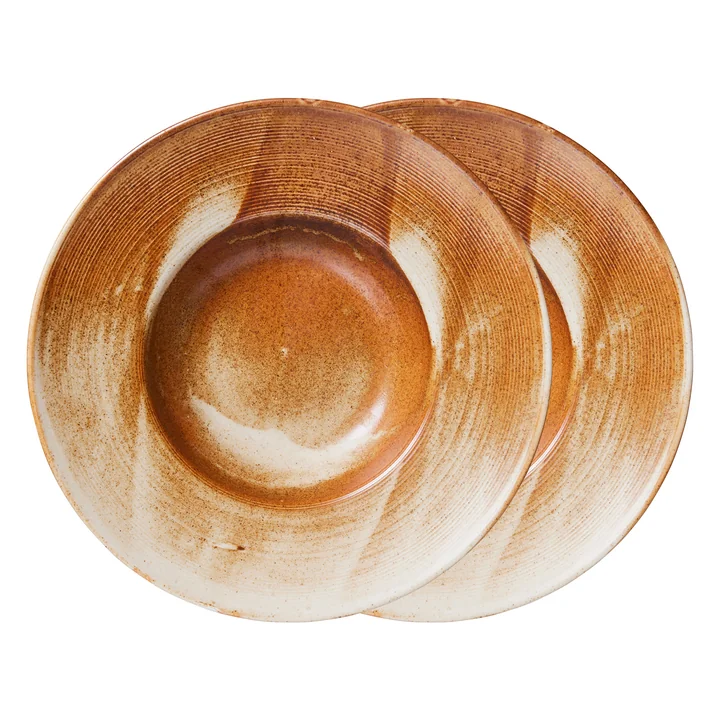HKliving - Chef Ceramics Assiette à pâtes, Ø 28 cm, rustic cream /brown (lot de 2)