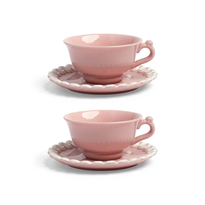 & klevering - Whip Tasse avec soucoupe, 150 ml, rose (lot de 2)