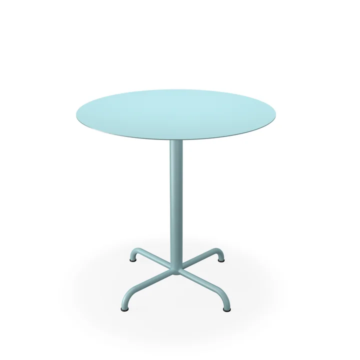 HOUE - Pico Table de jardin, Ø 74 cm, piétement 4 étoiles, bleu glacier