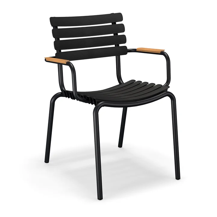HOUE - ReCLIPS Outdoor Dining chaise à accoudoirs, noir / bambou