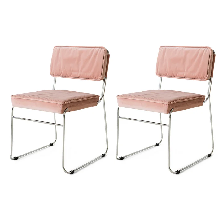 HKliving - Endless Chaise de salle à manger, velvet / rose lychee (lot de 2)
