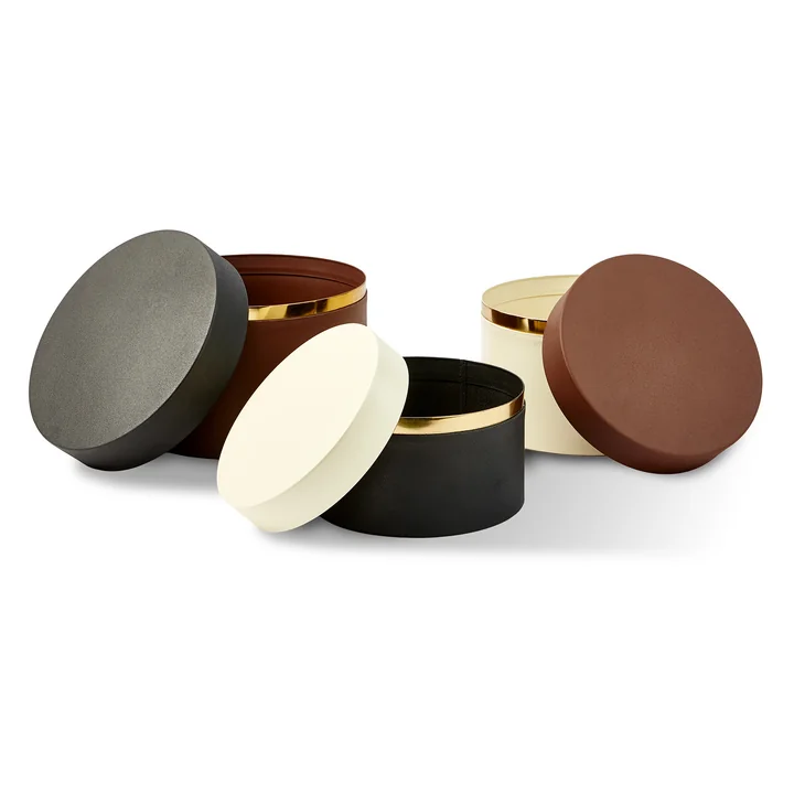 POLSPOTTEN - Round Metal Caps And Jars Boîte à provisions, lot de 3, brun foncé