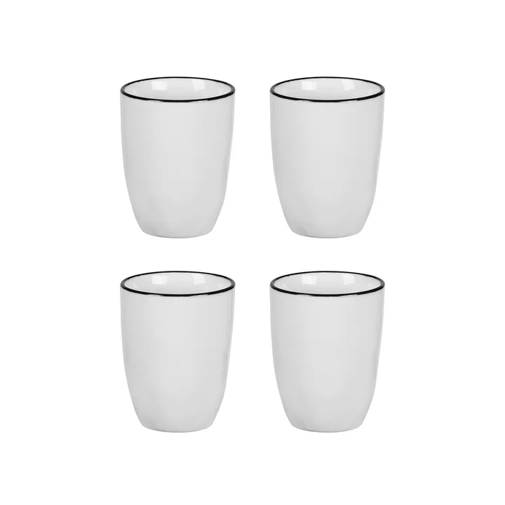 Broste Copenhagen - Tasse à expresso Salt 10 cl, blanche / noire (lot de 4)