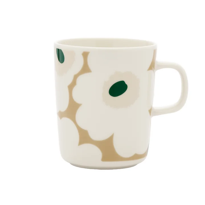 Marimekko - Oiva Unikko Tasse à anse 250 ml, blanc / beige / sable clair / vert foncé
