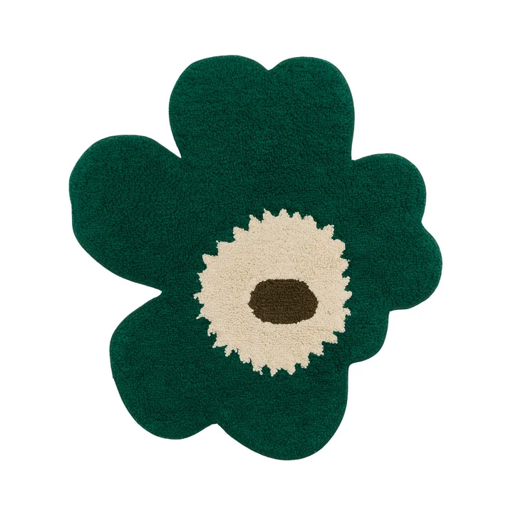 Marimekko - Tapis de bain Unikko, 73 x 74 cm, émeraude / blanc cassé / taupe