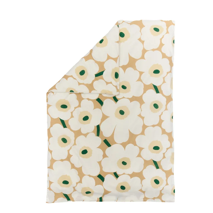 Marimekko - Unikko Housse de couette, 150 x 210 cm, sable / blanc cassé / foin / émeraude
