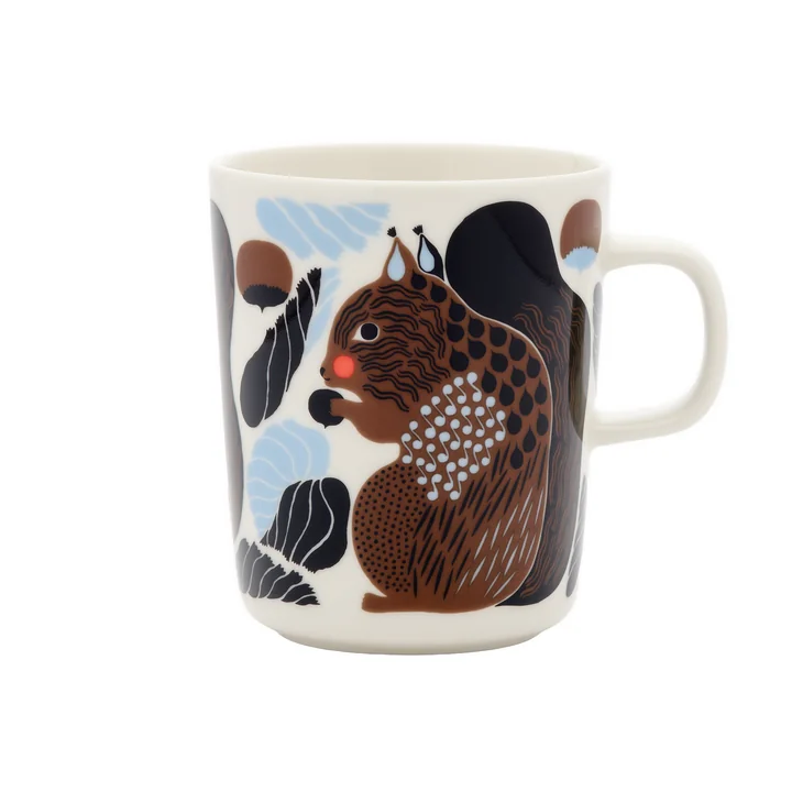 Marimekko - Tasse à anse « Oiva Kurre », 250 ml, blanche / marron / noire / bleu clair