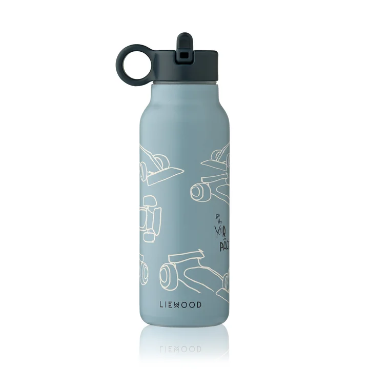 LIEWOOD - Gourde Falk, 350 ml, « Race cars » / bleu plage