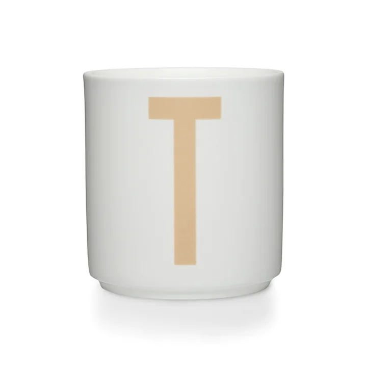 Design Letters - Tasse en porcelaine AJ T, beige / blanche