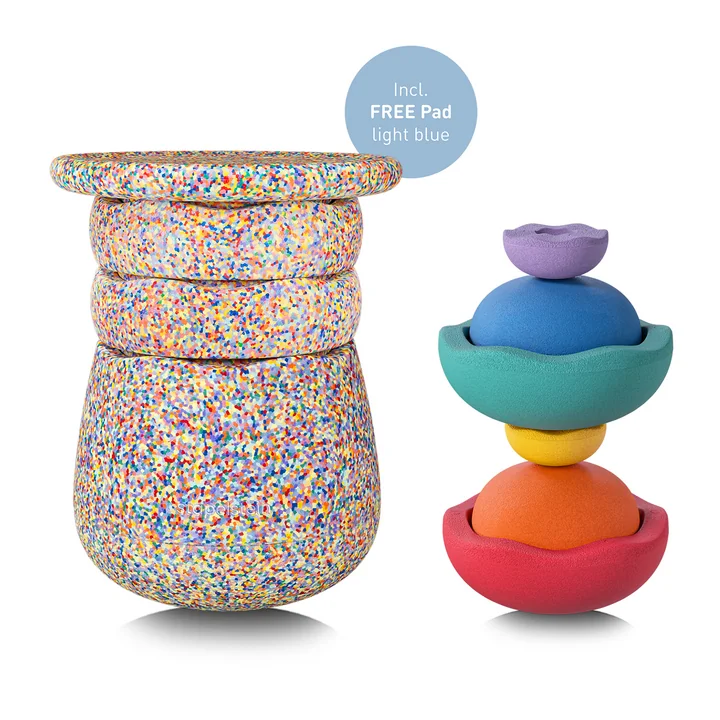 Stapelstein® - Ensemble « Dynamic », super confetti (avec coussin bleu clair OFFERT)