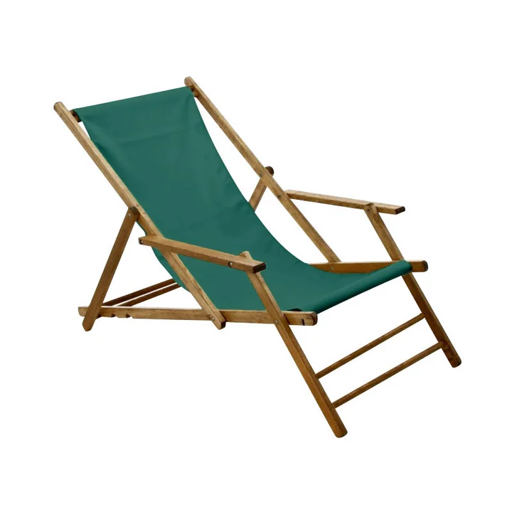 Jan Kurtz - Chaise longue Maxx en teck, revêtement en tissu polyacrylique vert foncé