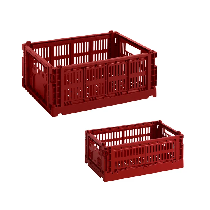 HAY - Panier Colour Crate M + S, bordeaux, recyclé (lot de 2)